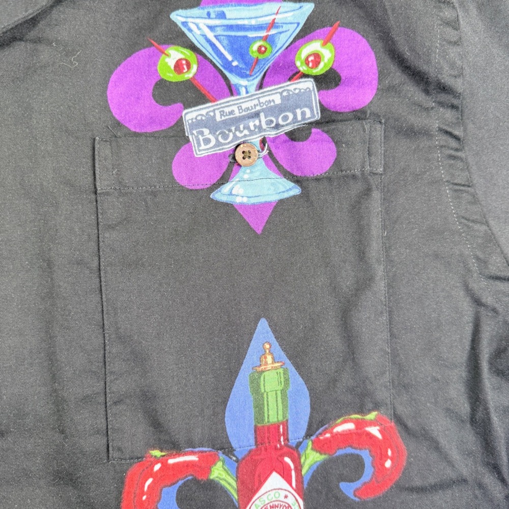 Tabasco Sportswear Button Down Shirt Mens Lg Black Bourbon Street NOLA Graphic - Picture 6 of 14